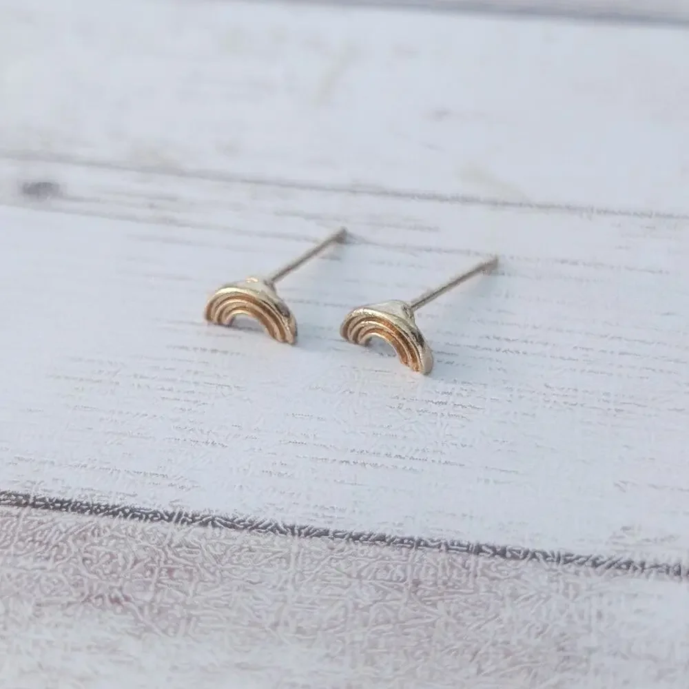 Stud Earrings - Gold Tone Arch Shape - Dainty - Fair Condition